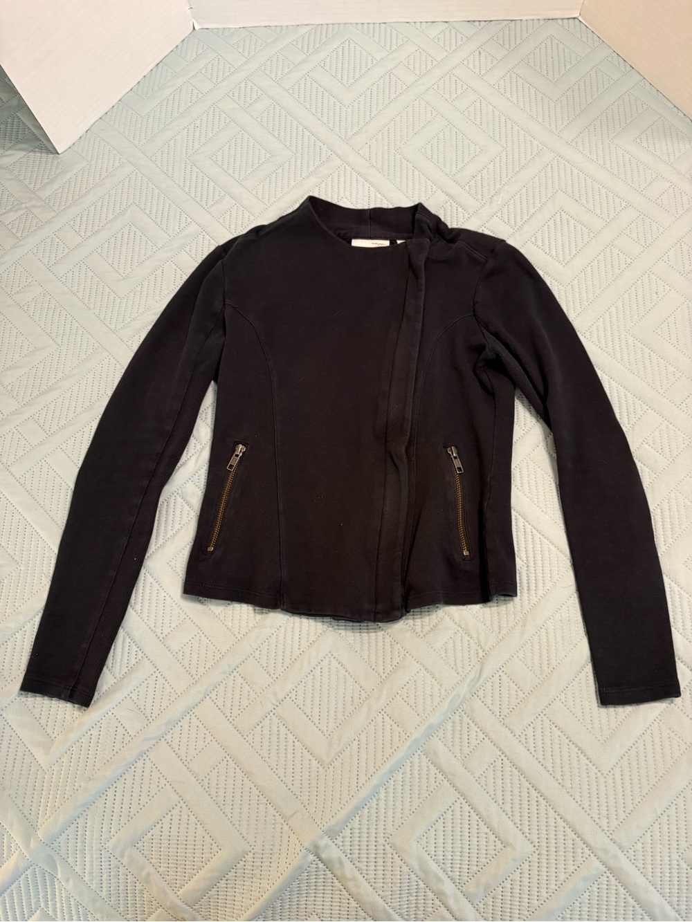 Halogen Women’s Black Cropped Jacket Asymmetrical Zip 100% Cotton Size XS